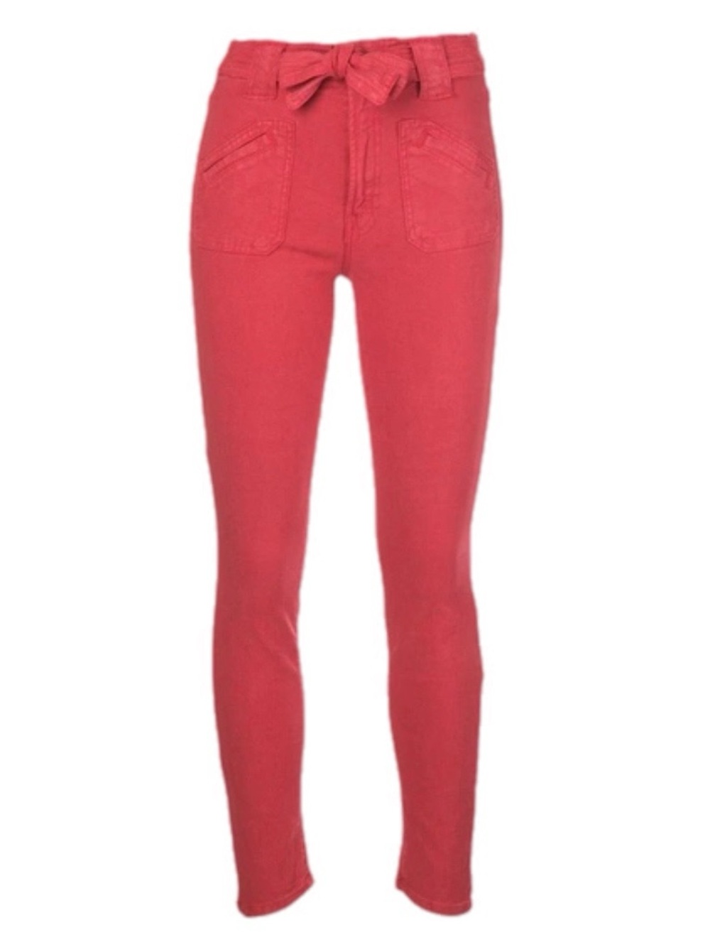 MOTHER Red High-Waist Skinny Jeans with Tie Belt